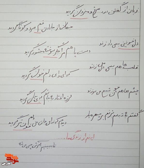 لرزه افتاد به جانم که بی جان گردید | شعری از دانش آموز شهید محمدرضا کشاورز