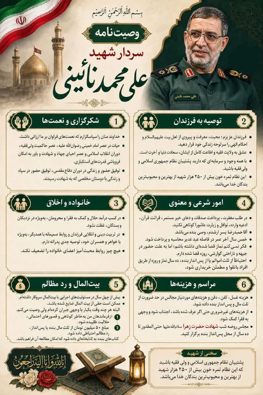 وصیتنامه سردار شهید علی محمد نائینی